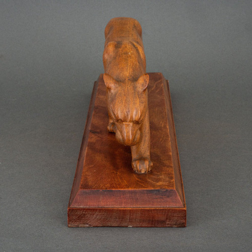 Art Deco wooden cube-shaped panther carved in the 1930s