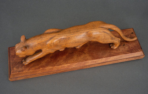 Art Deco wooden cube-shaped panther carved in the 1930s