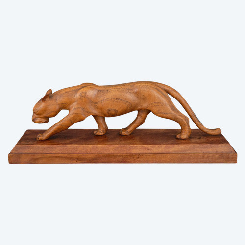 Art Deco wooden cube-shaped panther carved in the 1930s