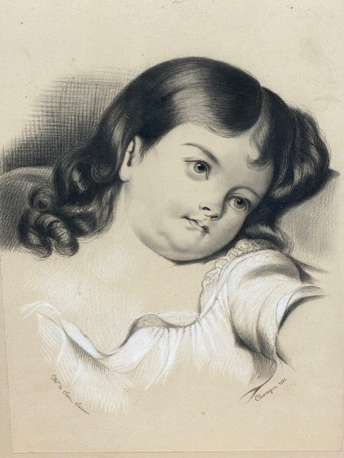 Dessain Kohle Gouache oder Aquarell Chavagnes 1881 Mlle de Saint-Sauveur
