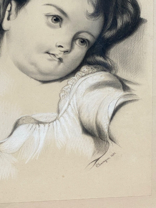 Dessain Kohle Gouache oder Aquarell Chavagnes 1881 Mlle de Saint-Sauveur