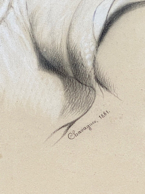 Dessain Kohle Gouache oder Aquarell Chavagnes 1881 Mlle de Saint-Sauveur