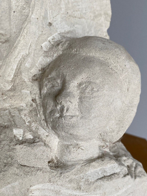 Sculpture taille directe Béton cellulaire Femme à l'enfant
