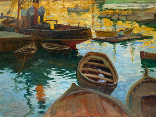 Olio firmato Denys o Lenys H. bassin de carénage Marseille port
