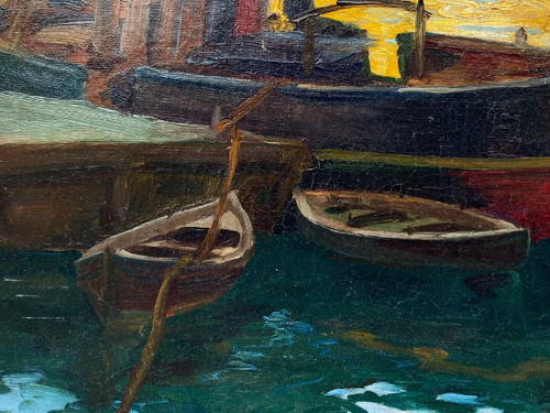 Olio firmato Denys o Lenys H. bassin de carénage Marseille port