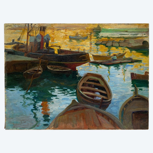 Olio firmato Denys o Lenys H. bassin de carénage Marseille port