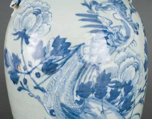 Blue and white Chinese vase, 20th century, birds and flowers design