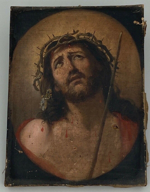 Oil on canvas representing Christ imploring End of 19th century Pearl frame