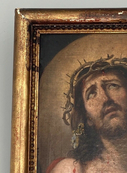 Oil on canvas representing Christ imploring End of 19th century Pearl frame