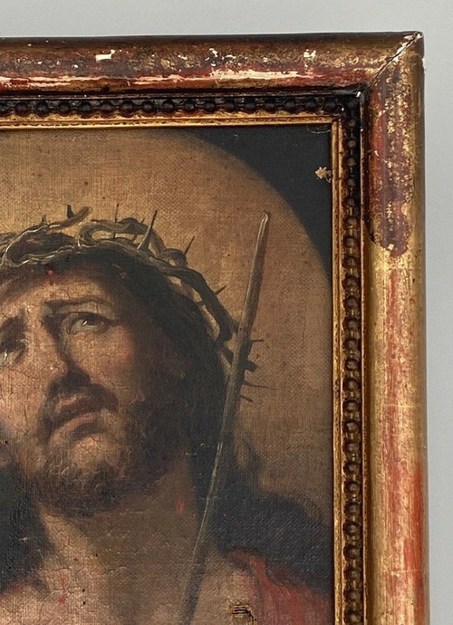 Oil on canvas representing Christ imploring End of 19th century Pearl frame