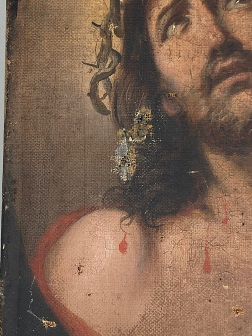 Oil on canvas representing Christ imploring End of 19th century Pearl frame