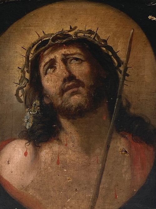 Oil on canvas representing Christ imploring End of 19th century Pearl frame