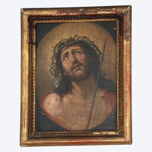 Oil on canvas representing Christ imploring End of 19th century Pearl frame