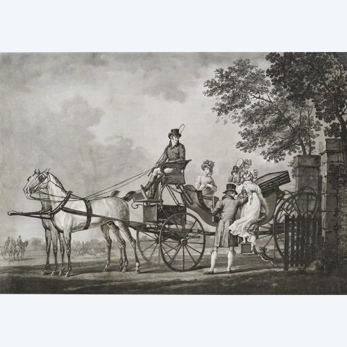 Etching Carriage 19th c Engraving Old Print