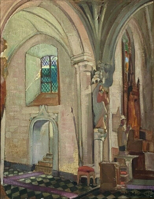 Öl auf Leinwand von Martin Dobuin 1941 Kircheninneres Double Face