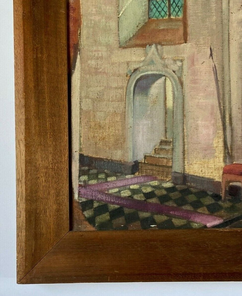 Öl auf Leinwand von Martin Dobuin 1941 Kircheninneres Double Face