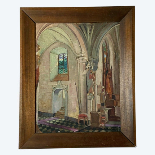 Öl auf Leinwand von Martin Dobuin 1941 Kircheninneres Double Face