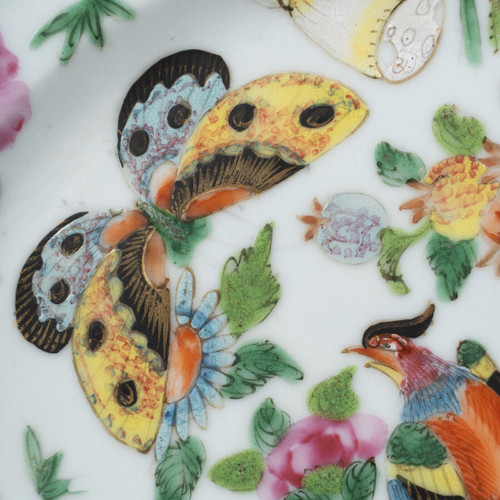 19th century Canton porcelain plate with floral and butterfly design