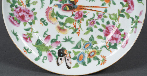 19th century Canton porcelain plate with floral and butterfly design