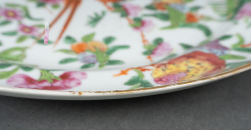 19th century Canton porcelain plate with floral and butterfly design