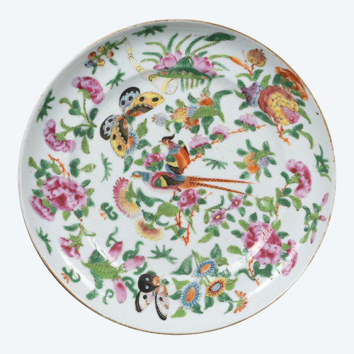 19th century Canton porcelain plate with floral and butterfly design