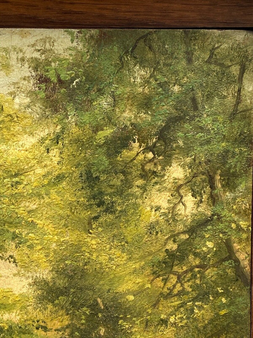Olio su tavola promenade des artistes à Spa Sous-bois de Spa XX secolo