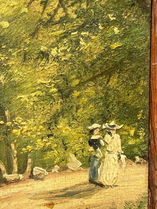 Olio su tavola promenade des artistes à Spa Sous-bois de Spa XX secolo