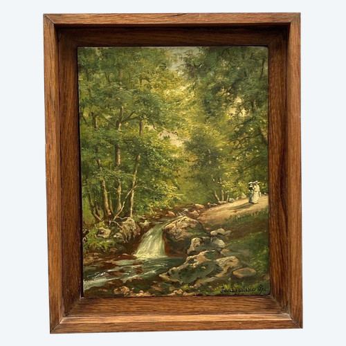 Olio su tavola promenade des artistes à Spa Sous-bois de Spa XX secolo