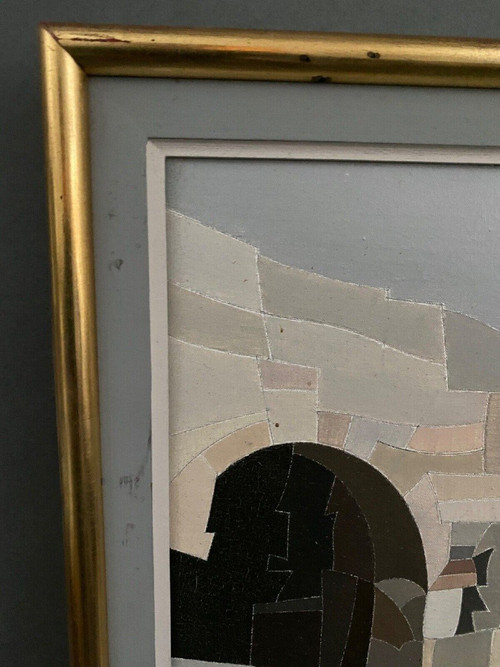 Öl auf Leinwand Alain L'Hermitte Lhermitte geometrische Architektur des 20. Jahrhunderts