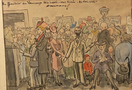 Watercolor on caricature paper Abel Moranas Opening Félix Labbé 1942
