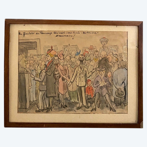 Watercolor on caricature paper Abel Moranas Opening Félix Labbé 1942