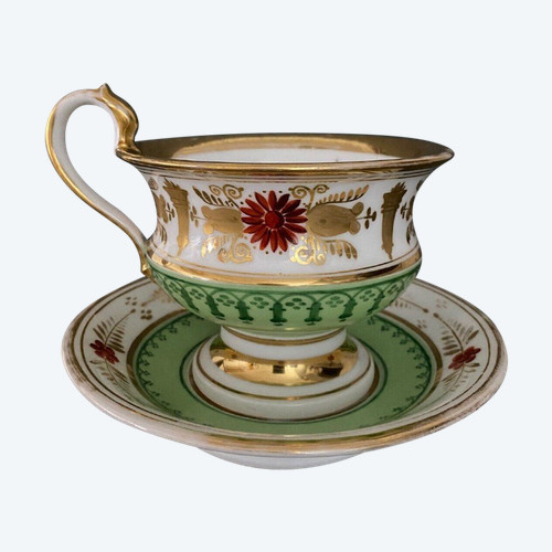 Tasse et sous-tasse en porcelaine de Paris époque Louis-Philippe