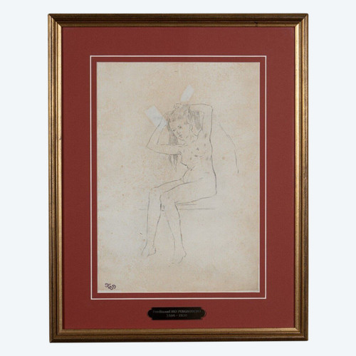 Drawing of a naked woman The Model by Ferdinand du Puigaudeau in a golden frame