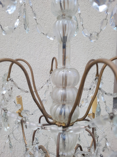 Lampadario Con Nappe In Cristallo, XX Secolo