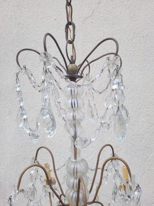 Lampadario Con Nappe In Cristallo, XX Secolo