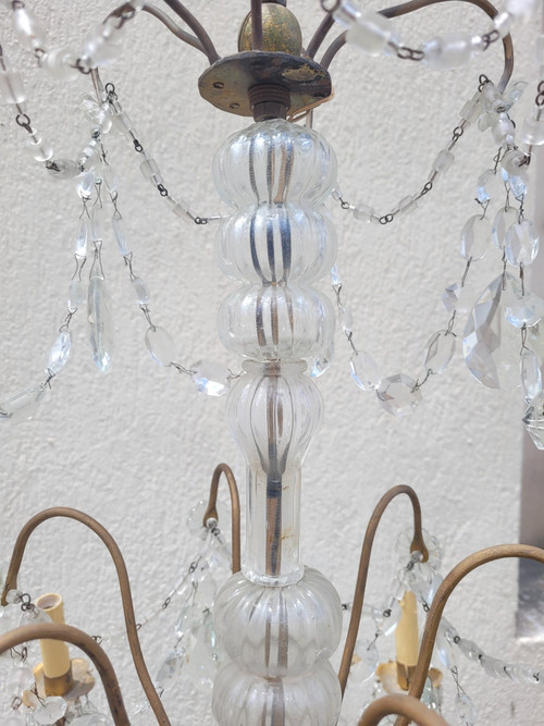 Lampadario Con Nappe In Cristallo, XX Secolo