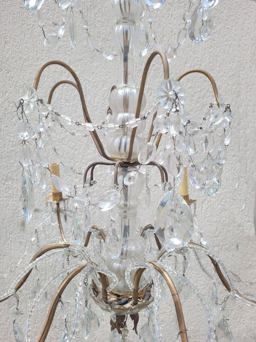 Lampadario Con Nappe In Cristallo, XX Secolo