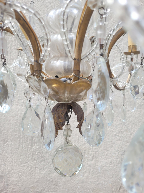 Lampadario Con Nappe In Cristallo, XX Secolo