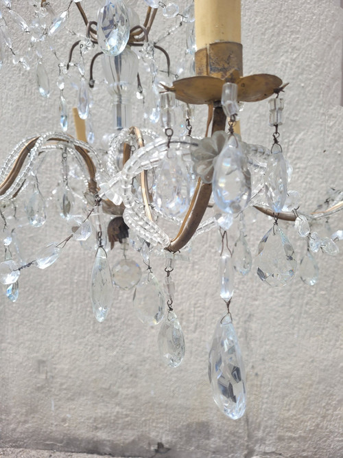 Lampadario Con Nappe In Cristallo, XX Secolo
