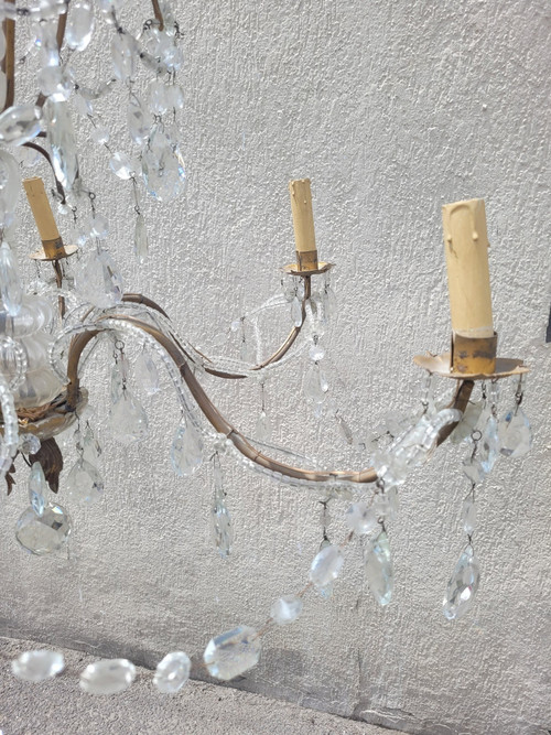 Lampadario Con Nappe In Cristallo, XX Secolo