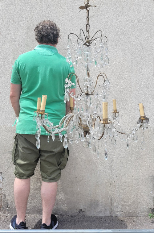 Lampadario Con Nappe In Cristallo, XX Secolo