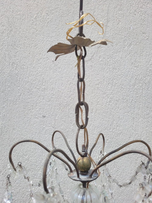 Lampadario Con Nappe In Cristallo, XX Secolo