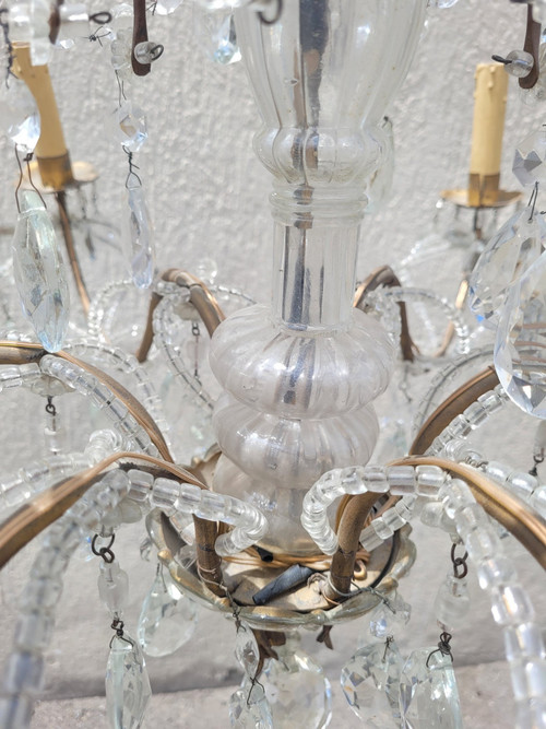 Lampadario Con Nappe In Cristallo, XX Secolo