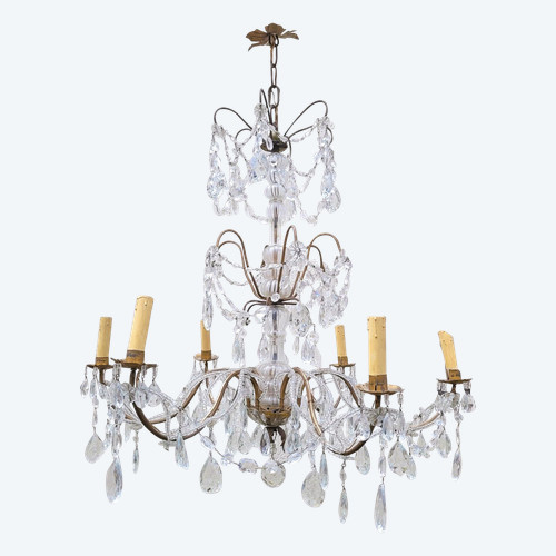 Lampadario Con Nappe In Cristallo, XX Secolo