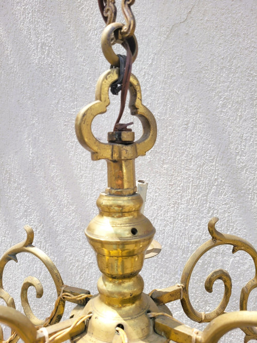 Lampadario Modello Olandese In Bronzo, XIX Secolo