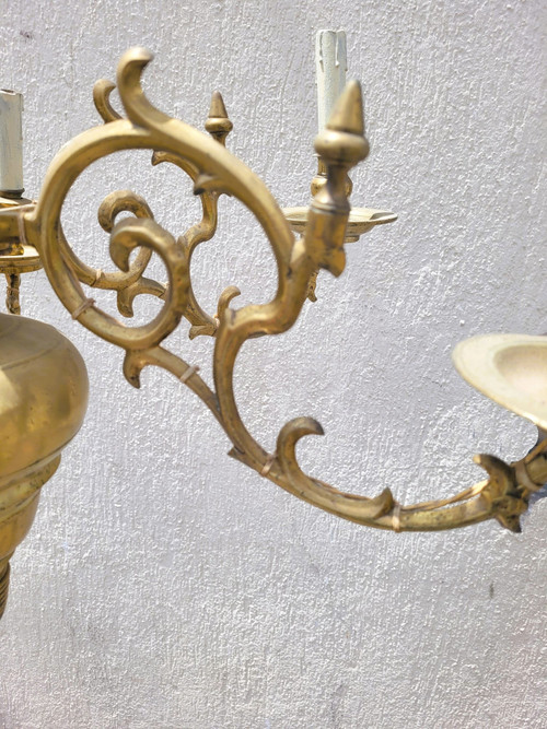 Lampadario Modello Olandese In Bronzo, XIX Secolo