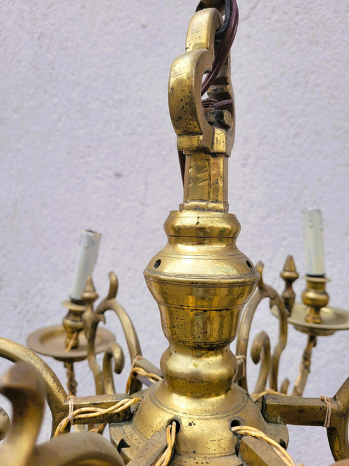 Lampadario Modello Olandese In Bronzo, XIX Secolo