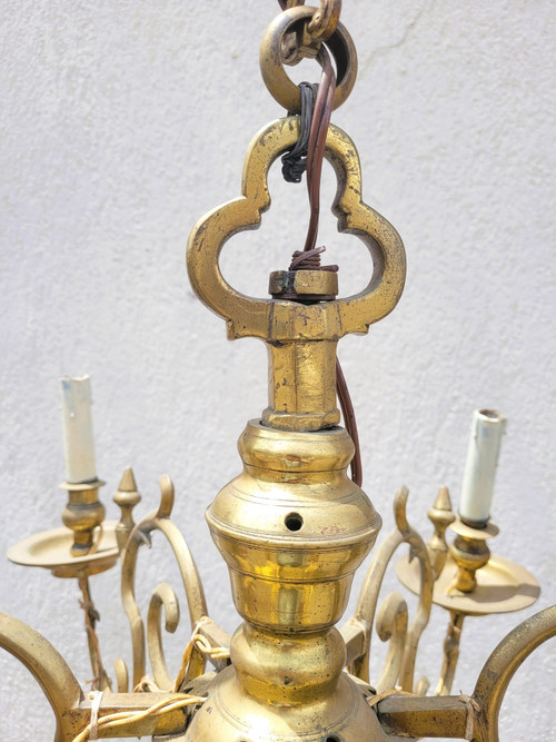 Lampadario Modello Olandese In Bronzo, XIX Secolo
