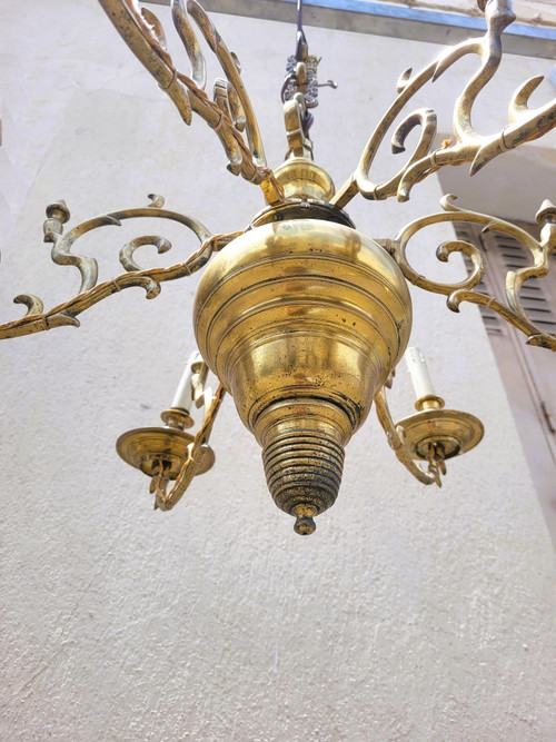 Lampadario Modello Olandese In Bronzo, XIX Secolo