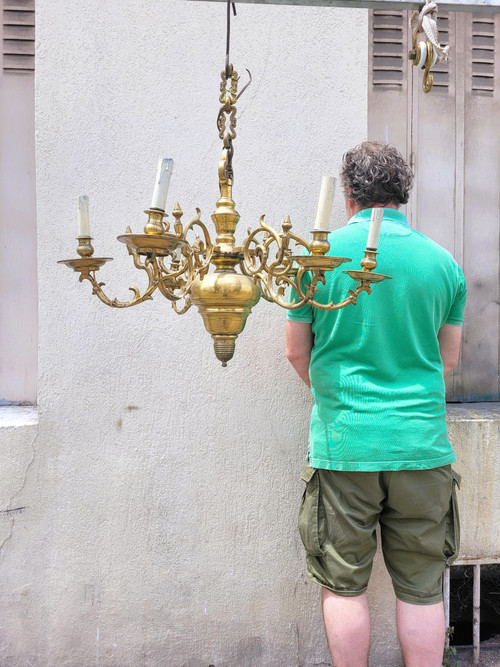 Lampadario Modello Olandese In Bronzo, XIX Secolo